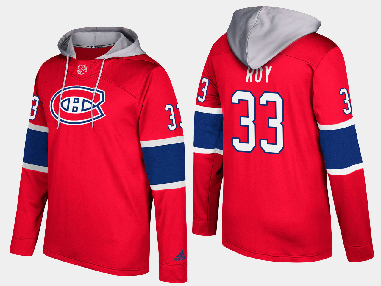 Men NHL Montreal canadiens retired #33 patrick roy red hoodie->montreal canadiens->NHL Jersey